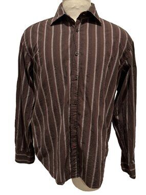 Guess Jeans Vintage Long Sleeve Button Down Front Men's XL Shirt Brown Striped
